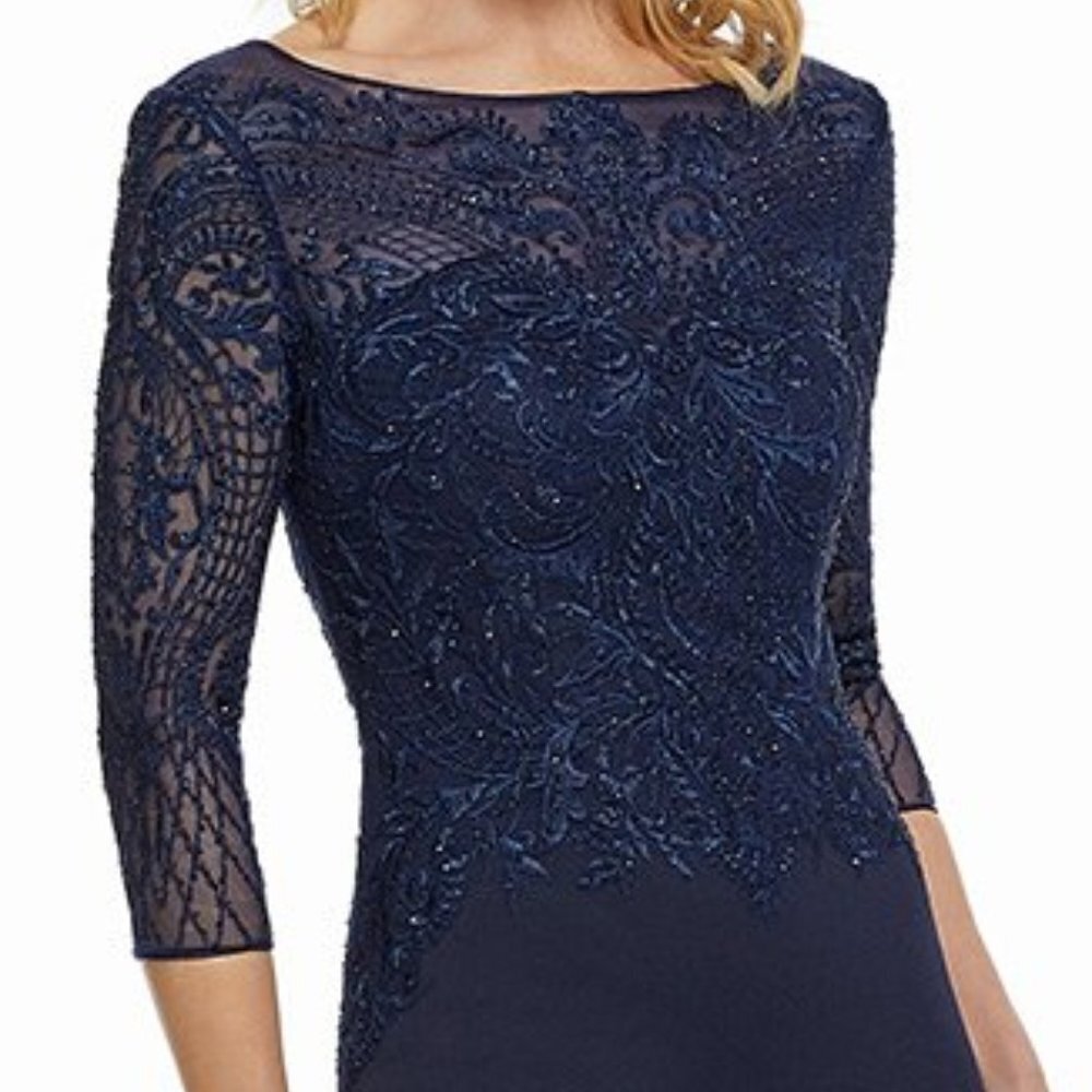 SALE NWT MGNY By Mori Lee 72020SC Jersey Mother of the Bride Dress Navy size 4 - Picture 3 of 6